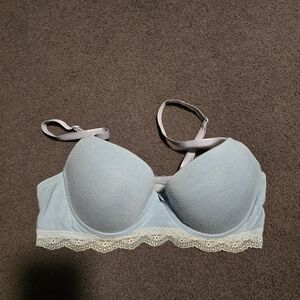 Elegant Lace Trim Light Blue Bra